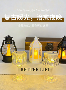 复古迷你LED蜡烛夜灯摆件