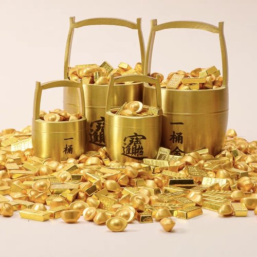 财神一桶金摆件黄铜聚宝盆纯铜一桶江山招财聚财办公室桌面装饰品