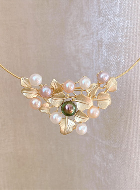 日本藤蔓两用款珍珠胸针大衣项链