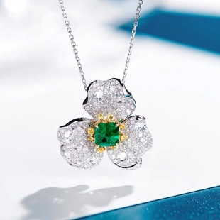 The Jewelry培育祖母绿高碳钻花朵独特耳环项链戒指耳夹银饰 Art