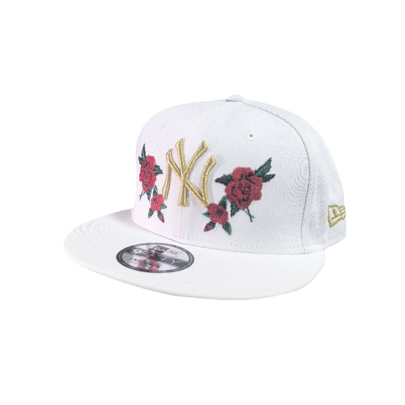 NEW ERA 纽亦华 MLB系列纽约洋基队金标刺绣玫瑰白色可调节棒球帽