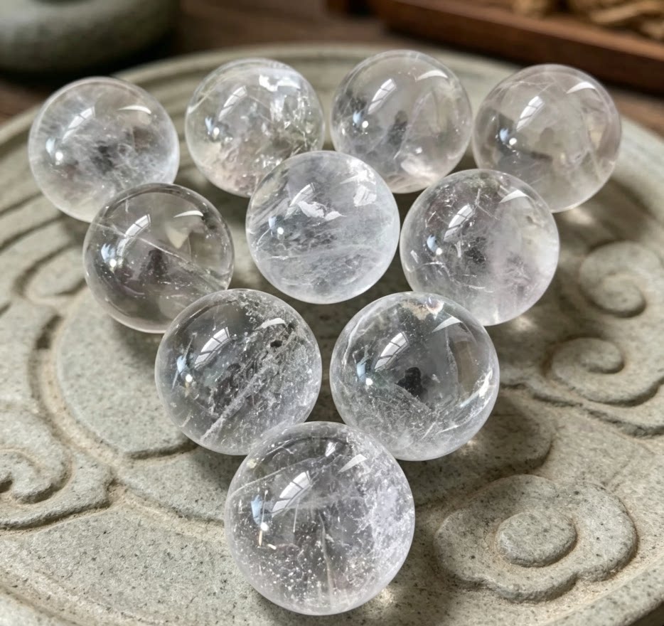 纯天然白水晶球摆件聚财正品黄水晶球原石家居客厅玄关消磁净化小