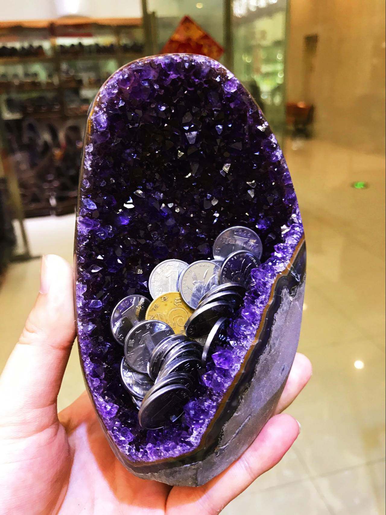 乌拉圭天然紫水晶簇洞摆件原矿石块小迷你水晶洞消磁摆件送礼