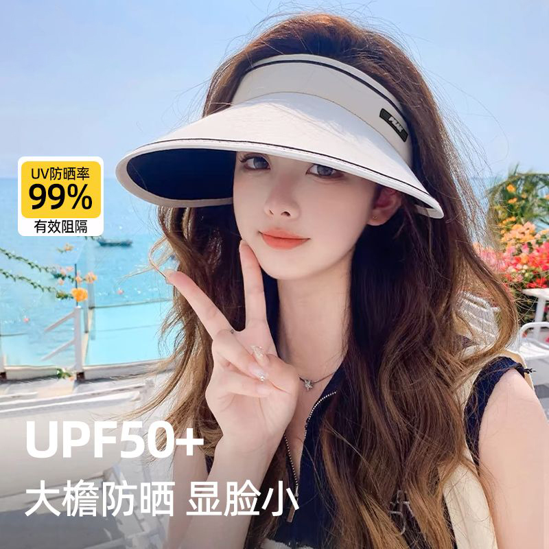 UPF50+夏季大帽檐防晒帽女防紫外线空顶遮阳帽帽子骑车遮脸太阳帽 居家日用 头部防护用品 原图主图