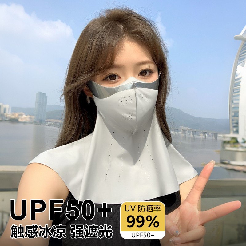 防晒面罩女夏季骑行防紫外线遮阳透气开车护颈脖子一体3D冰丝口罩