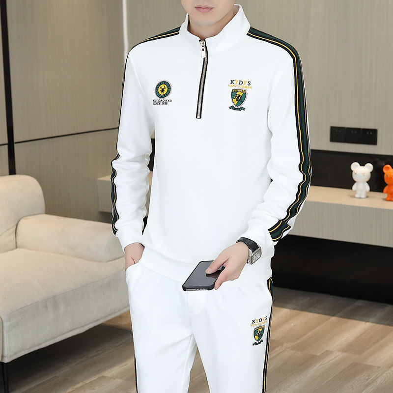 男士运动套装2024新款青年立领休闲修身两件套欧货卫衣