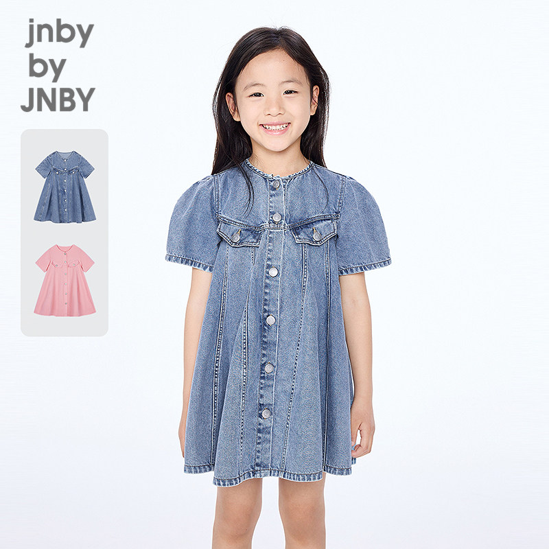 江南布衣童装短袖纯色牛仔连衣裙A型宽松休闲秋女童jnbybyjnby