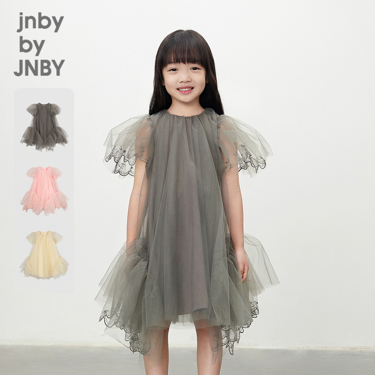 江南布衣童装网纱轻礼服泡泡袖连衣裙可爱春女童儿童jnbybyjn