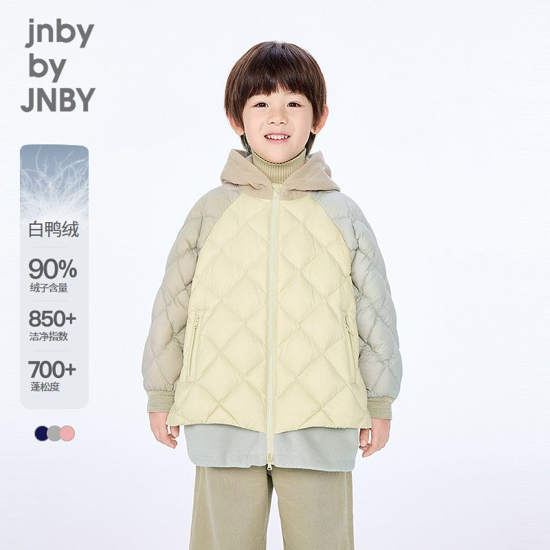 江南布衣童装时尚菱格拉链羽绒服撞色拼接大方冬男女童jnbybyjnby