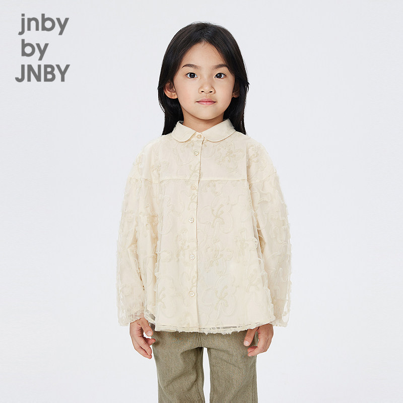 江南布衣童装宽松褶皱花朵薄款长袖衬衫秋季女童jnbybyjnby