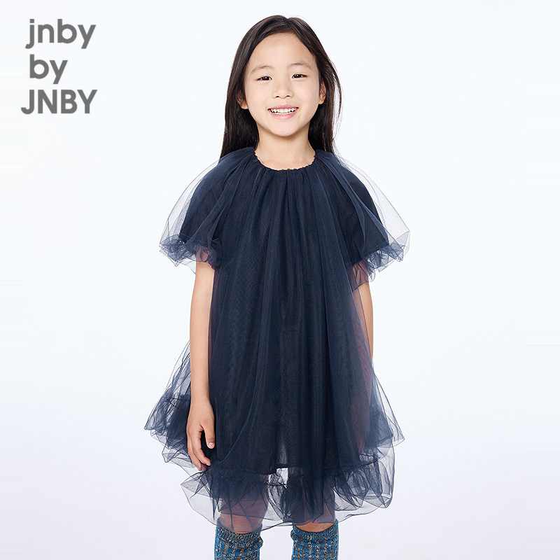江南布衣童装精致网纱短袖连衣裙宽松圆领A型秋女童jnbybyjnby