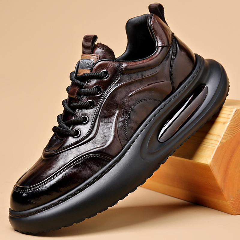 新款男鞋秋冬季潮鞋厚底增高百搭真皮运动加绒保暖休闲老爹鞋男士