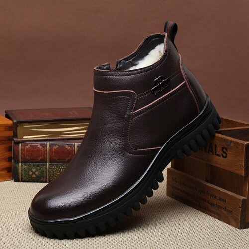 加大码冬季新款羊毛男士棉鞋高帮加绒保暖男鞋47码中老年爸爸皮鞋