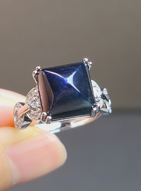 天然蓝宝石戒指 糖塔蓝宝石 重量9.56克拉 10mm 天然原石打磨