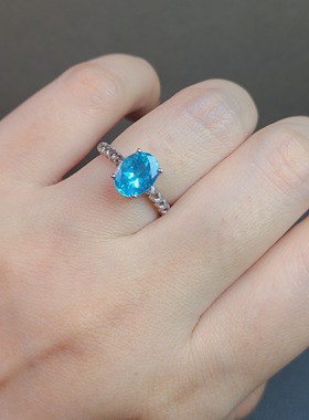 磷灰石戒指  帕拉伊巴颜色 霓虹蓝 ​显白的宝石颜色 尺寸7*9mm