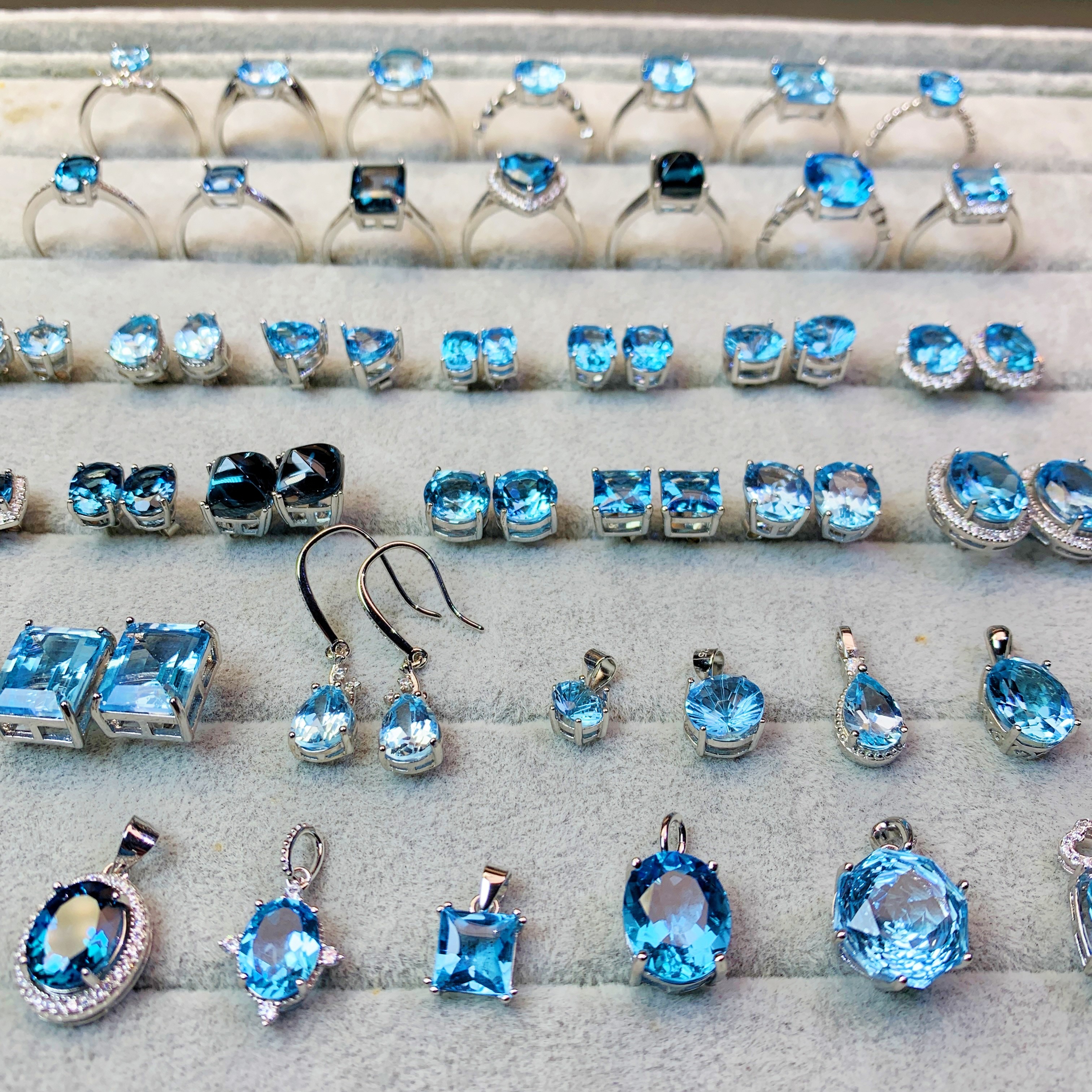 托帕石全家福（托帕石戒指 吊坠 耳饰）送礼物 宝石颗颗全净