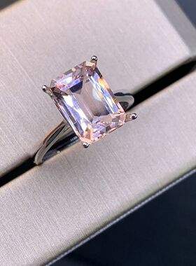 天然摩根石戒指重量2.92克拉7.4*10.4mm长方形实物闪爆了全净体