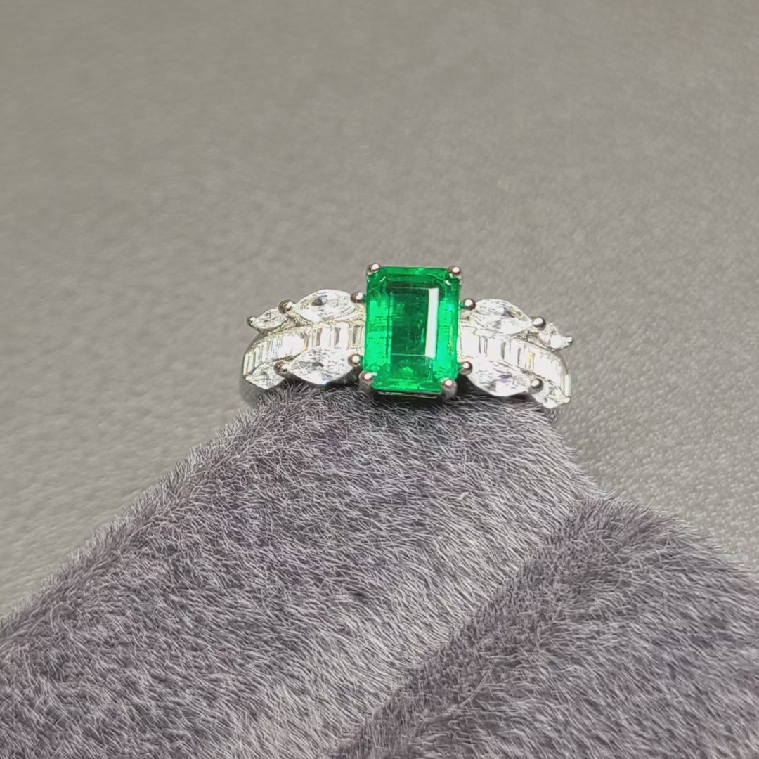 高端品质祖母绿戒指沃顿色天然高货方形5*7mm晶体好 颜色好