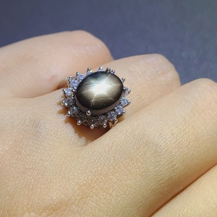 天然星光蓝宝石戒指 咖啡色星光蓝宝石 ​6射星线 清晰-直-活