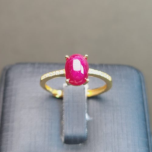 天然无烧原矿红宝石戒指 重量2.05克拉 尺寸6*8mm  天然 银镶