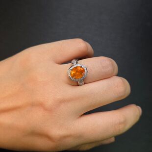 天然芬达石戒指重量3.52克拉尺寸7.8 9.6mm冬日暖阳明橙色