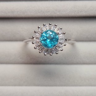 天然磷灰石戒指 帕拉伊巴颜色 霓虹蓝 特别显手白 克拉钻大小