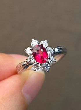 天然卢比来红碧玺戒指小精品红宝石颜色晶体干净重量0.51克拉4*6