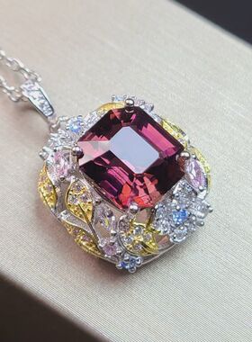 阿斯切工艺 双色碧玺吊坠 粉色碧玺+香槟色碧玺 重3.7克拉 银镶