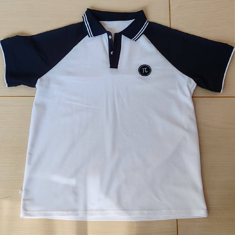 白色校服短袖藏蓝插肩袖藏蓝领两白条男女通用班服POLO衫上衣T恤