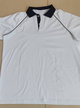 夏季白色校服短袖藏蓝领插肩袖藏蓝绳男女通用T恤班服POLO衫上衣