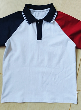 夏季白色校服短袖POLO衫T恤左酒红右藏蓝男女校园高中小通用班服