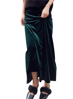 黑色金丝绒半身裙秋冬女长款 到脚踝a字小个子百搭配卫衣休闲长裙