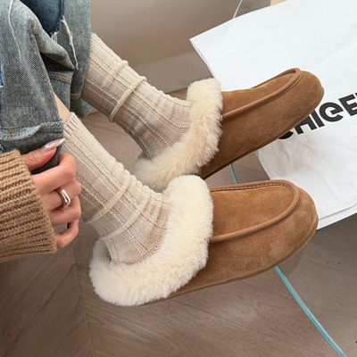 诗歌兰2025新款一脚蹬加绒毛毛鞋