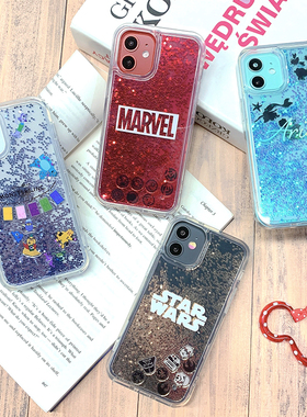 日本迪士尼正品液体流沙适用苹果12mini pro硅胶透明保护套手机壳