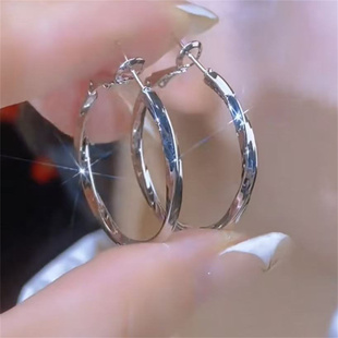 S999纯银针素圈耳环女百搭耳圈高级感圆圈耳钉2025爆款轻奢耳饰