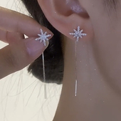 轻奢纯银八芒星流苏耳线气质长款 小众设计感耳饰 耳环女2025年新款