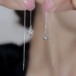 925银针水立方锆石流苏耳线女气质简约长款耳坠耳环高级感耳饰潮