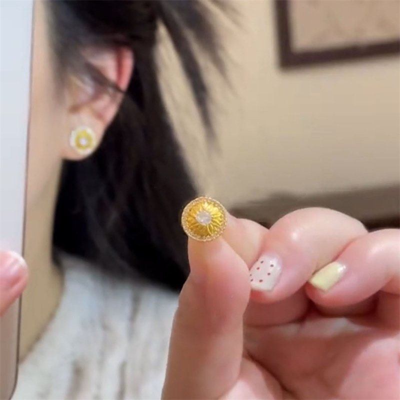 古法黄金色太阳花耳钉女复古时尚