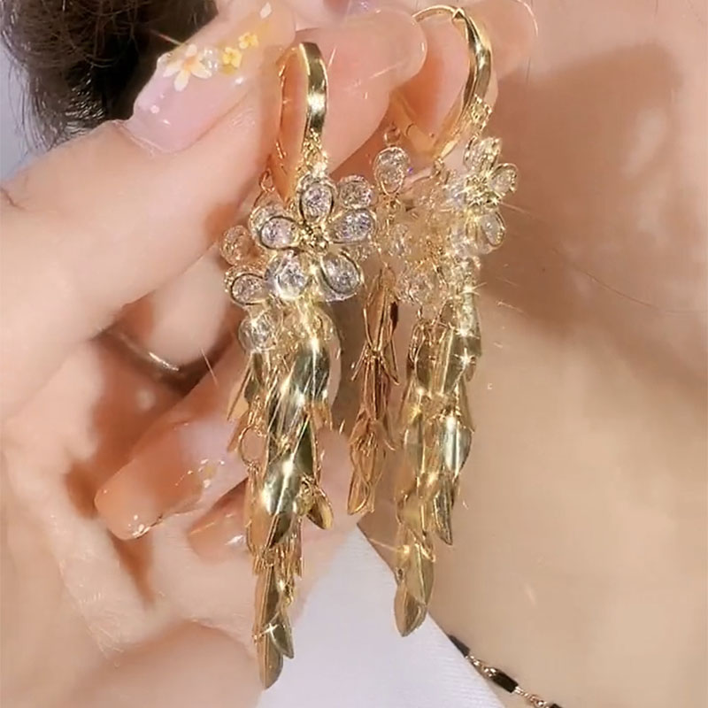 金色麦穗流苏耳扣女耳环高级感潮