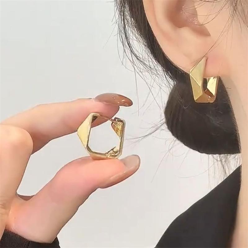 欧美金属菱形不规则耳扣气质耳环