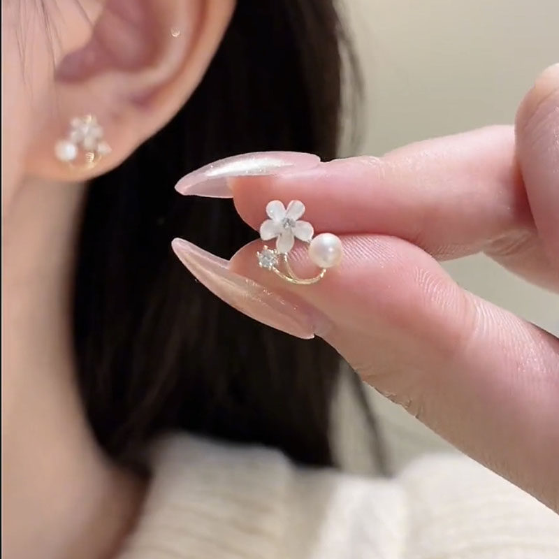 小众设计感猫眼石花朵珍珠耳钉