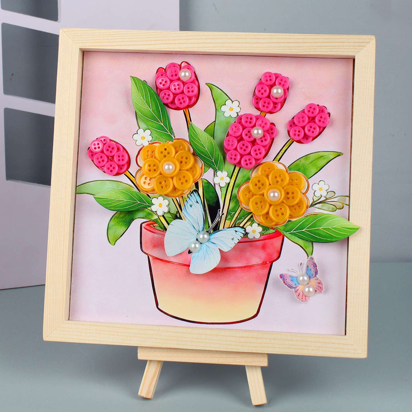 重阳节手工diy纽扣画半成品幼儿园儿童制作花束作品送爷爷奶奶