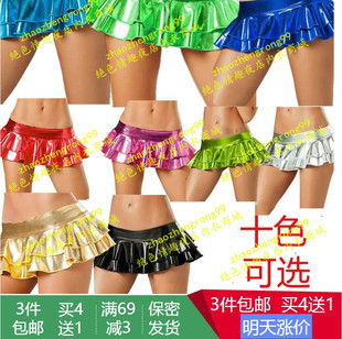 性感漆皮PU超短裙女夏迷你显瘦双层蛋糕裙夜店啦啦队演出服女裙裤