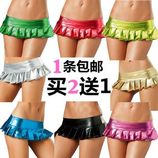 女性感超短裤裙迷你裙 低腰百褶蛋糕裙夜店夜场舞台漆皮PU亮皮裙