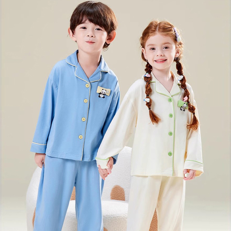 儿童睡衣莫代尔棉男童春夏薄款家居服开衫女孩长袖女童空调服套装