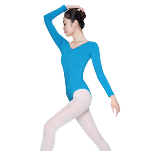 红舞鞋舞蹈服女芭蕾舞练功服长袖体操服舞蹈形体服紧身连体舍宾服