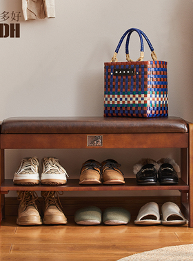 2025新款家用加厚软包实木凳子高级感收纳凳结实耐用板凳长条凳