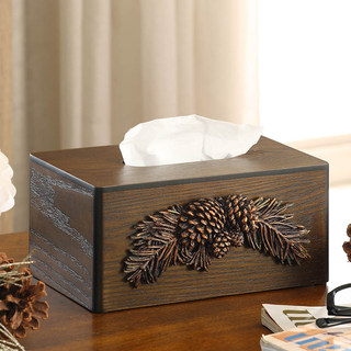创意木制仿古纸巾盒美式轻奢厨房家用客厅遥控器收纳架书房抽纸盒