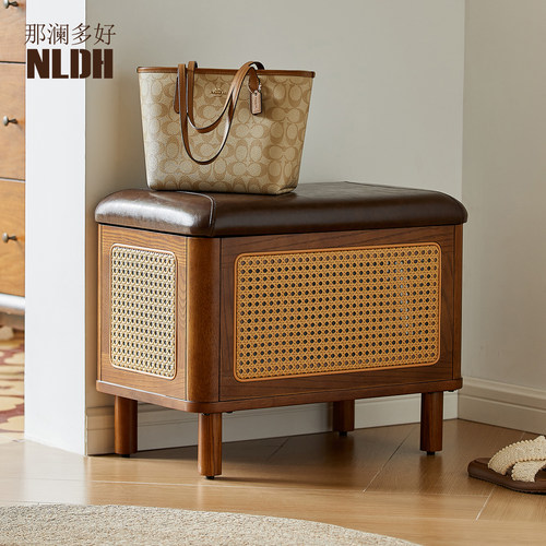 门口玄关实木储物换鞋凳