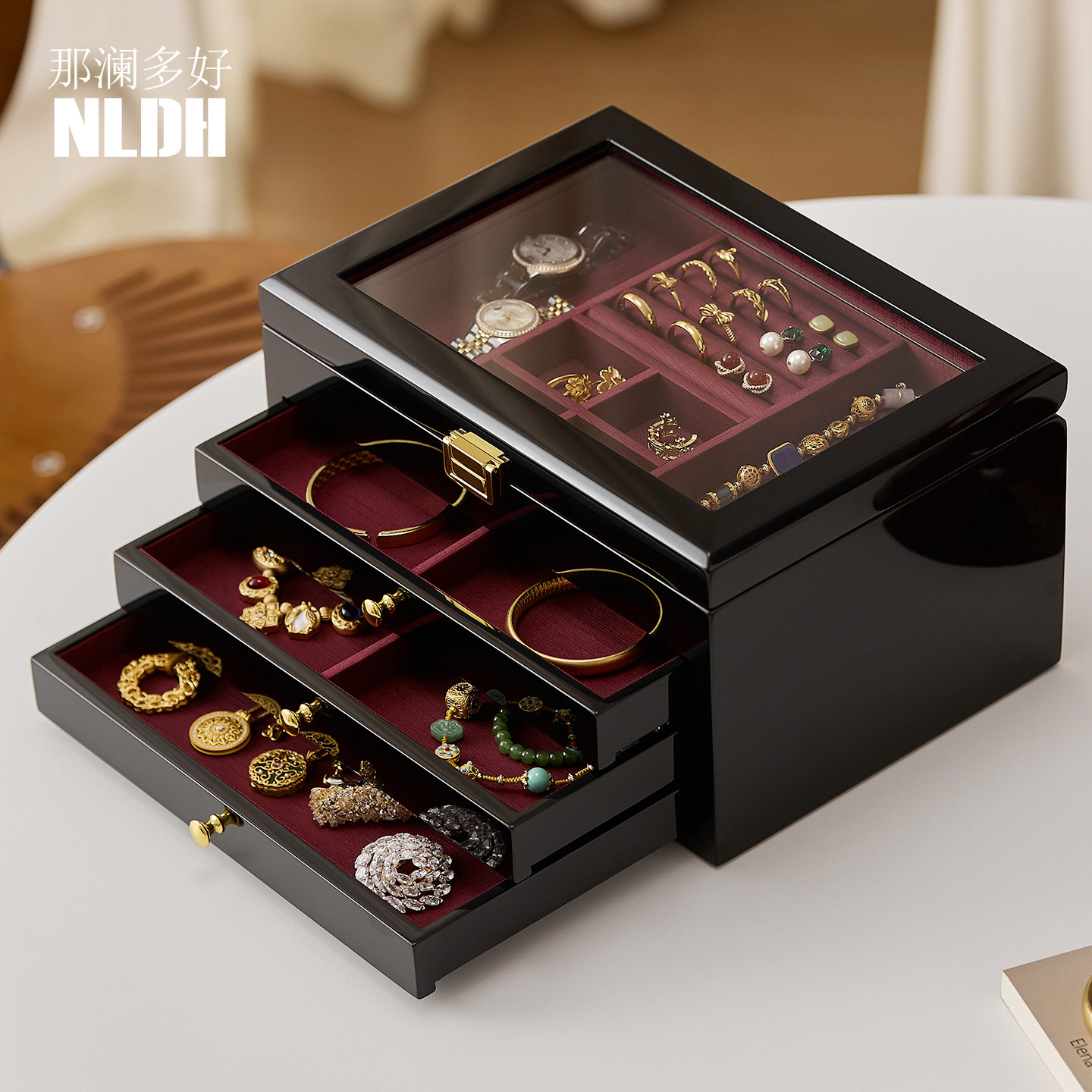 高级感家用首饰盒项链手表手镯收纳盒三金收纳珠宝盒精致饰品盒子